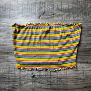 Windsor Tube Top Womens Small Yellow‎ Rainbow Striped Lettuce Edge Crop T2211